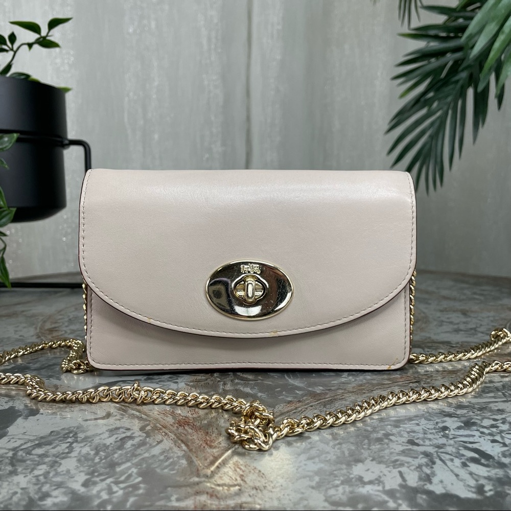 COACH SMITH LEATHER CLUTCH WALLET WITH REMOVABLE CHAIN 53277 LI/GRAY BIRCH